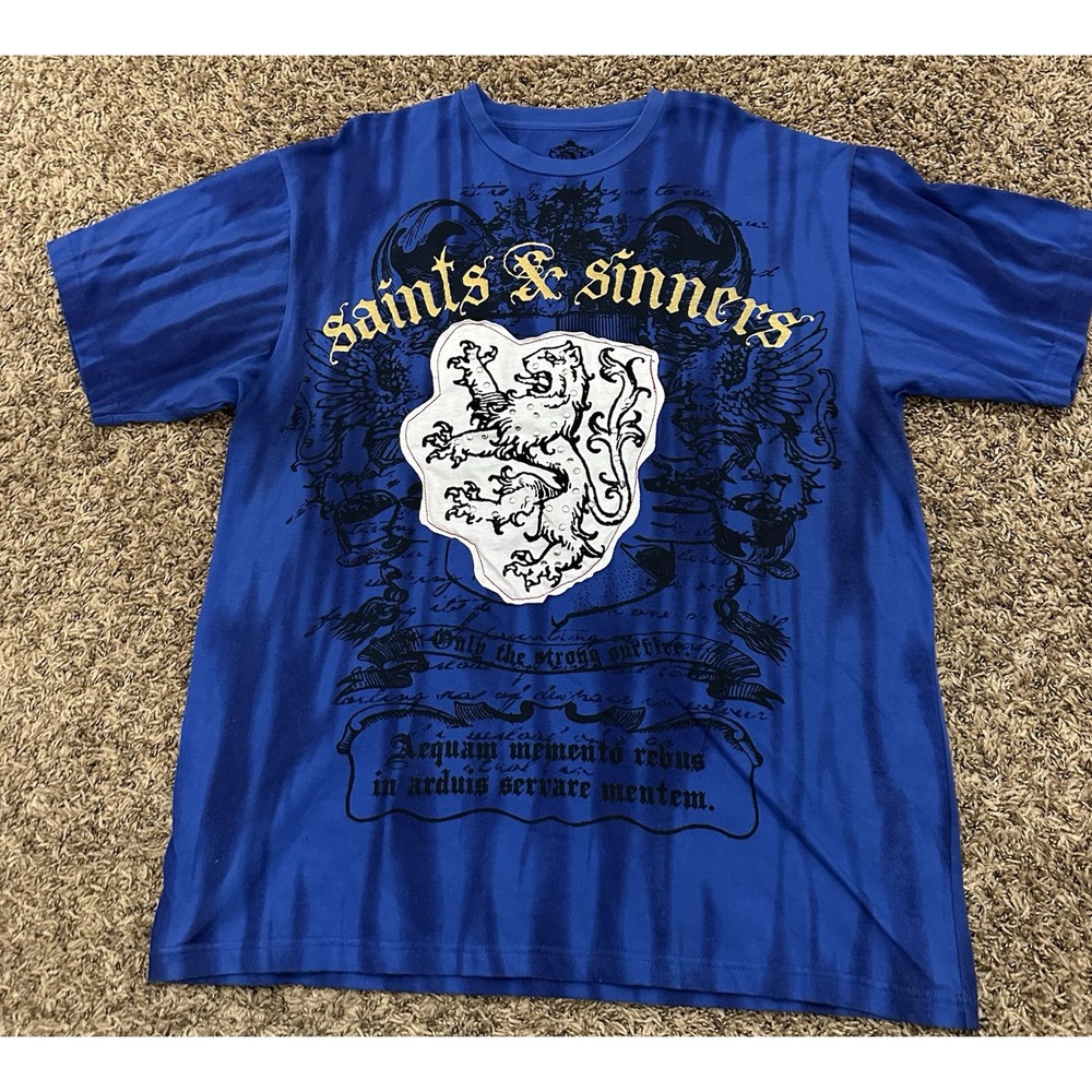 Attitude Gold Shirt Blue White Shortsleeve Graphic Casual Mens Size 3XL